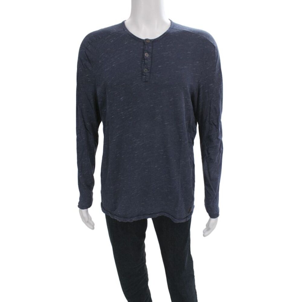 John Varvatos Star USA Men Dark Blue T-Shirt Cotton Blend Long Sleeve Size XL